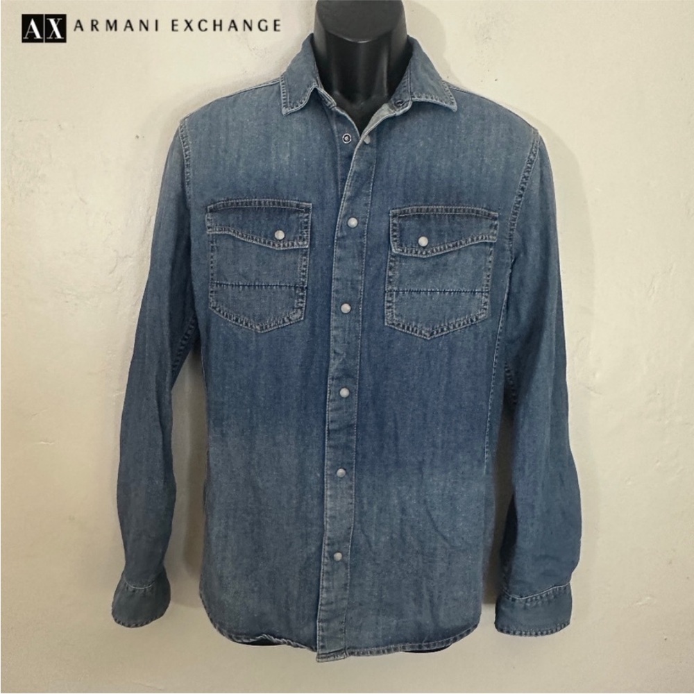 Armani Exchange Blue Denim Casual Button Down Shirt
